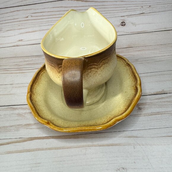 Vtg Mikasa Whole Wheat E-8000 Brown & Cream Gravy Boat & Underplate Replacement - Picture 4 of 8